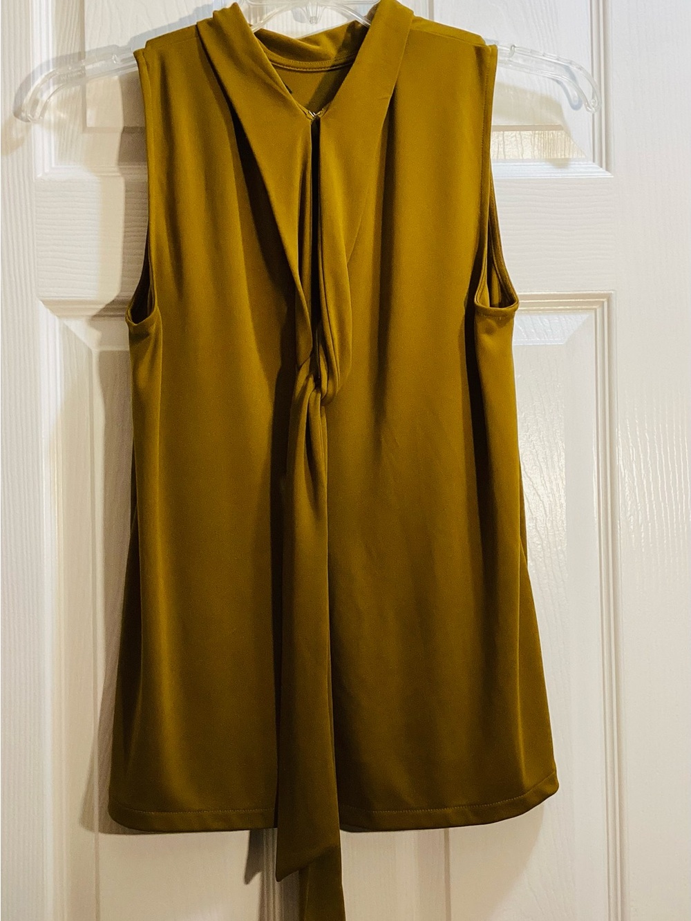 Ann Taylor Olive-Green Sleeveless Tie-Neck Blouse